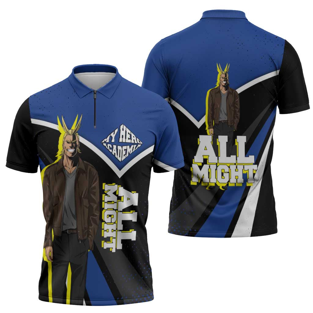 All Might My Hero Academia Zipper Polo Shirt Anime Grunge Splatter Graphic Style