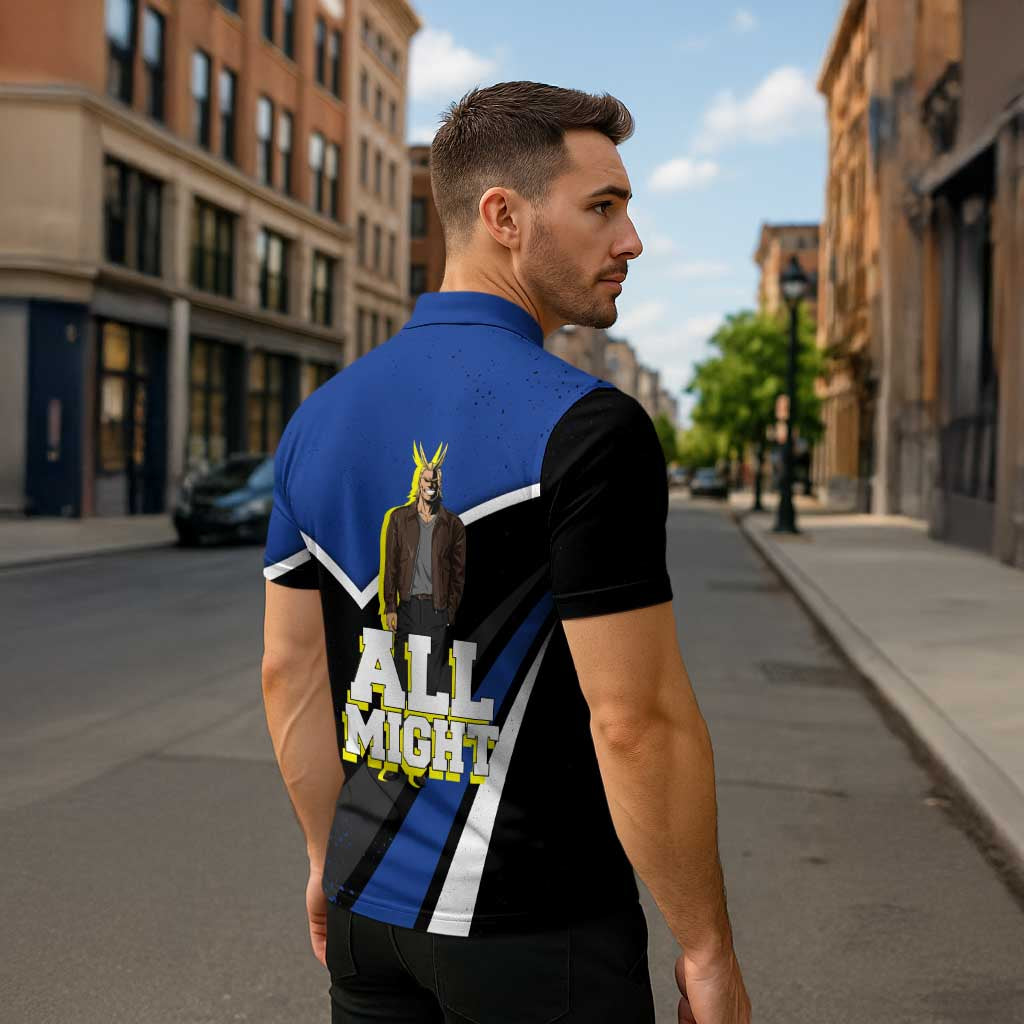 All Might My Hero Academia Zipper Polo Shirt Anime Grunge Splatter Graphic Style