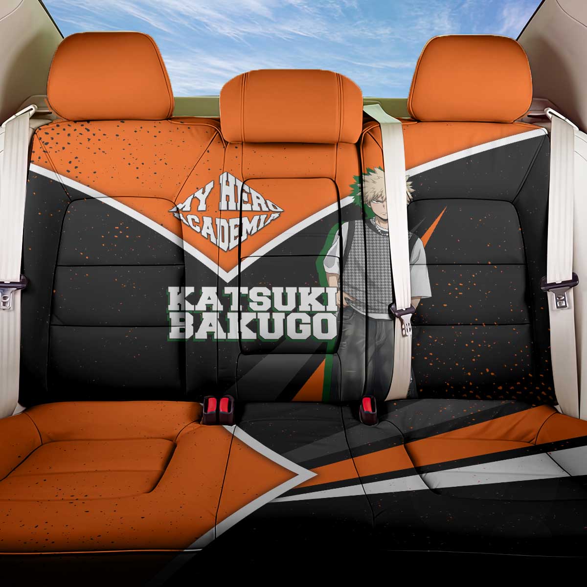Katsuki Bakugo My Hero Academia Back Car Seat Cover Anime Grunge Splatter Graphic Style