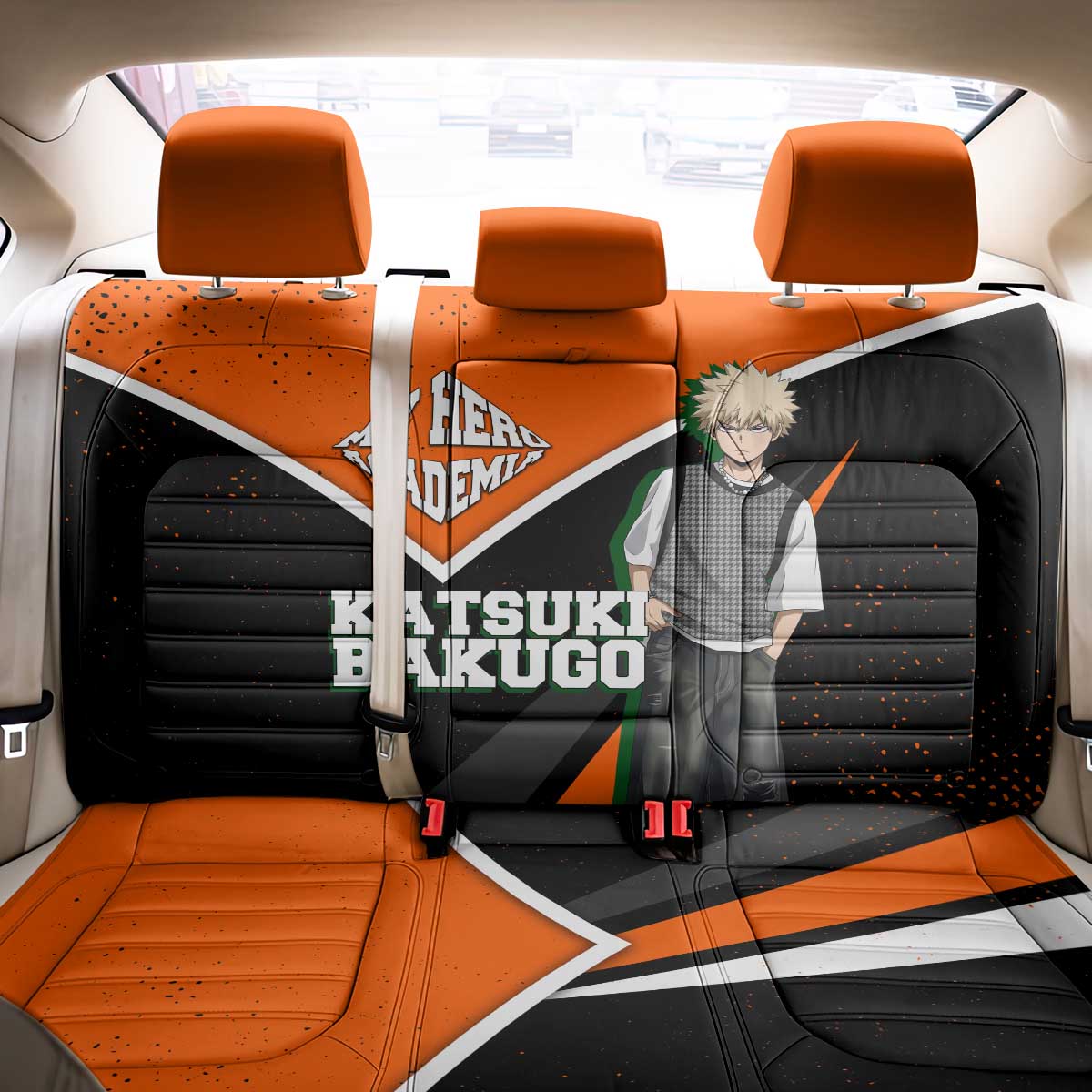 Katsuki Bakugo My Hero Academia Back Car Seat Cover Anime Grunge Splatter Graphic Style
