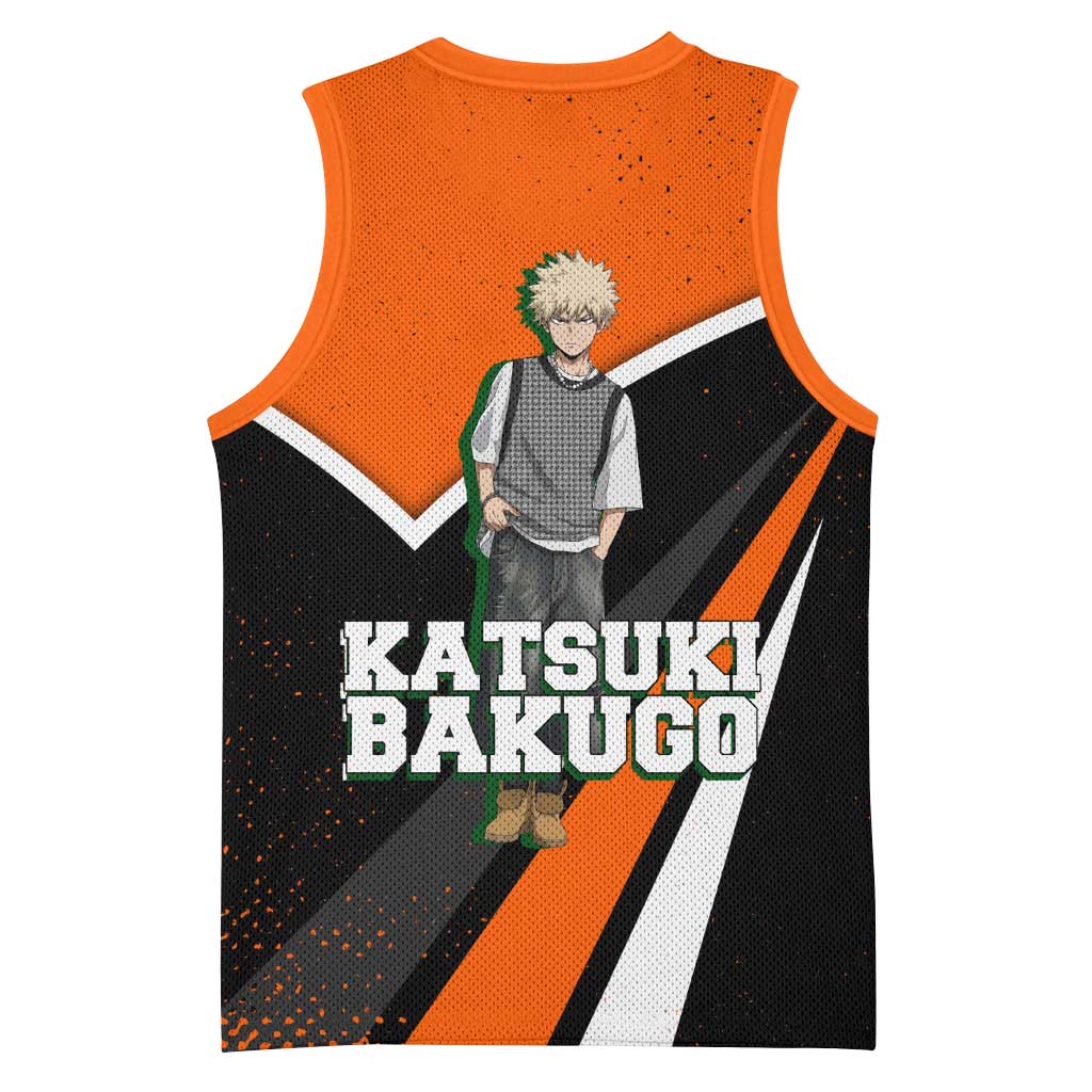 Katsuki Bakugo My Hero Academia Basketball Jersey Anime Grunge Splatter Graphic Style