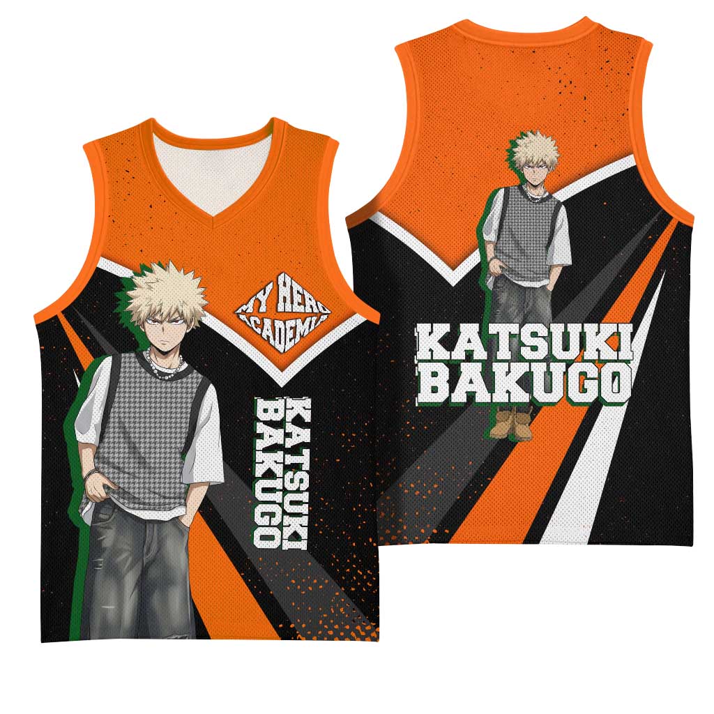 Katsuki Bakugo My Hero Academia Basketball Jersey Anime Grunge Splatter Graphic Style