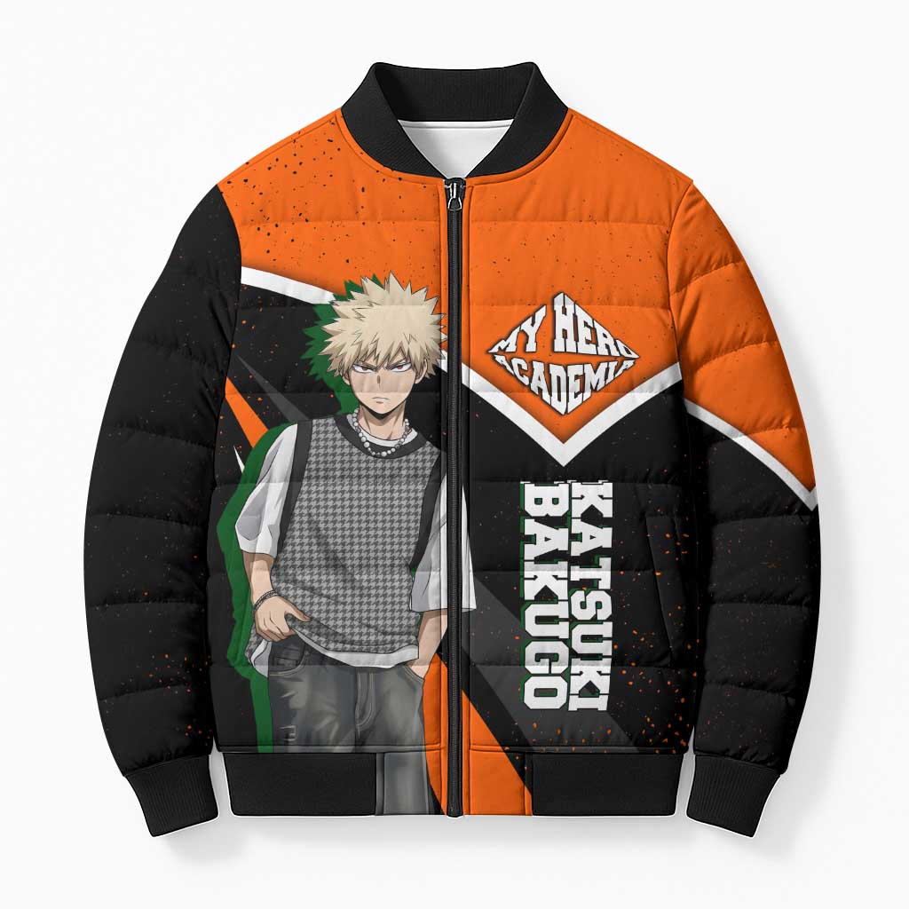 Katsuki Bakugo My Hero Academia Bomber Puffer Jacket Anime Grunge Splatter Graphic Style
