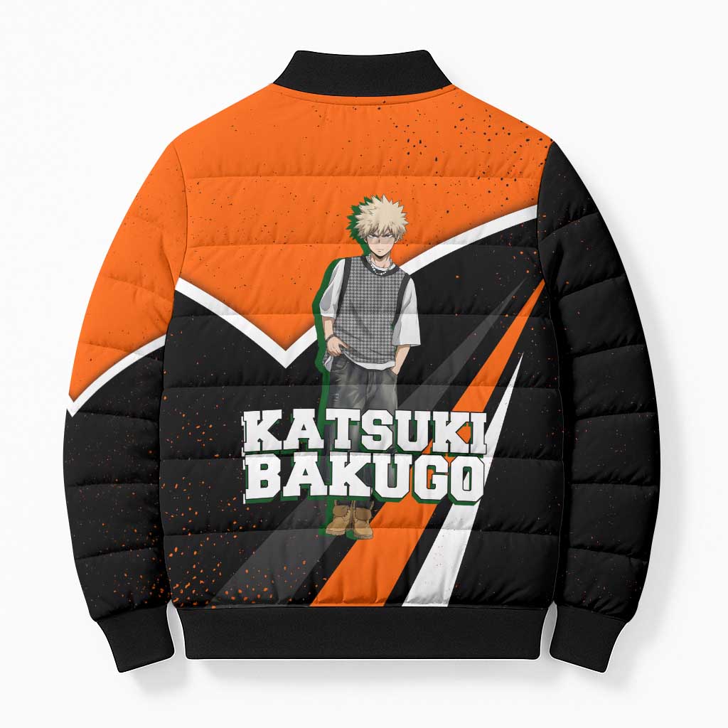 Katsuki Bakugo My Hero Academia Bomber Puffer Jacket Anime Grunge Splatter Graphic Style