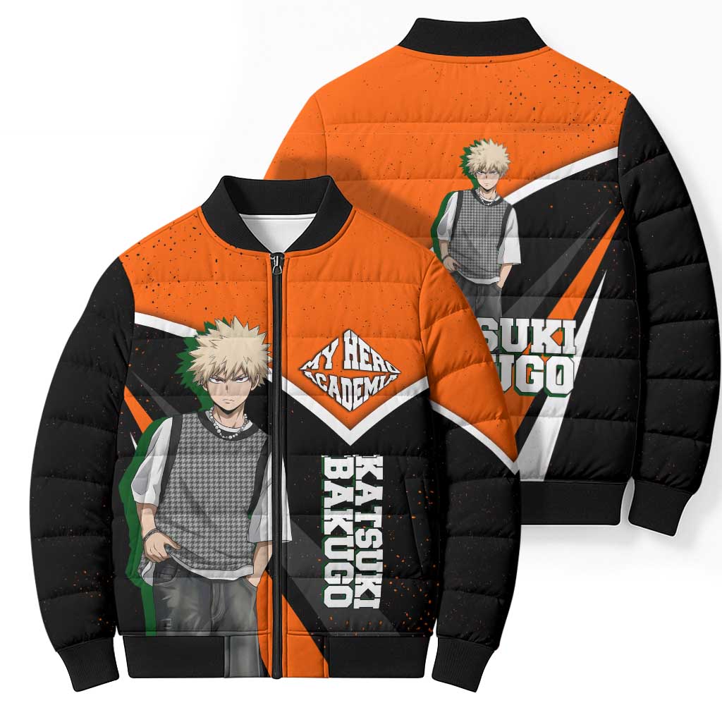 Katsuki Bakugo My Hero Academia Bomber Puffer Jacket Anime Grunge Splatter Graphic Style