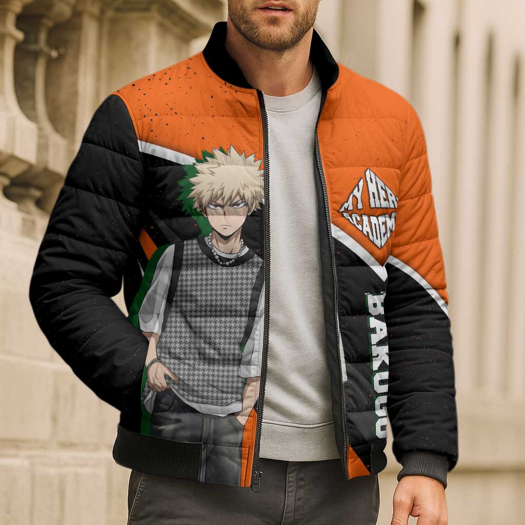 Katsuki Bakugo My Hero Academia Bomber Puffer Jacket Anime Grunge Splatter Graphic Style