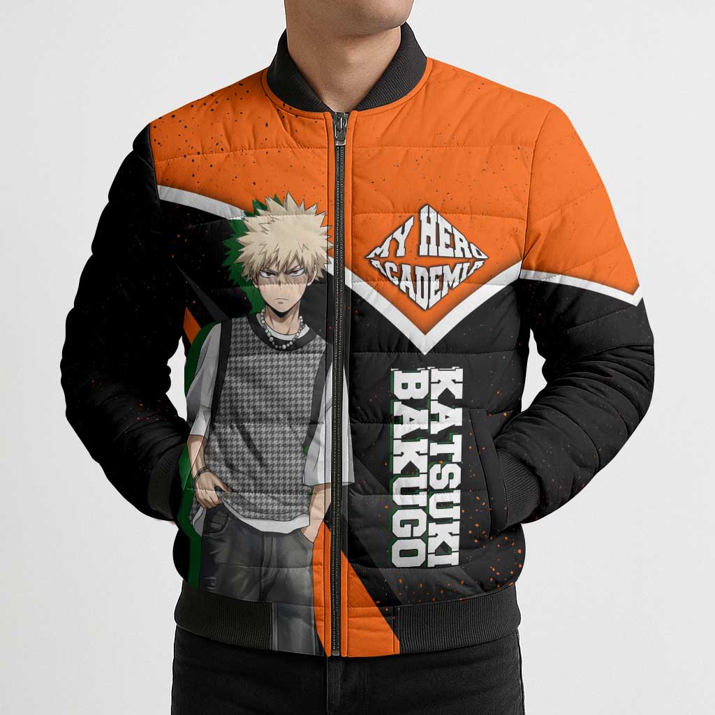 Katsuki Bakugo My Hero Academia Bomber Puffer Jacket Anime Grunge Splatter Graphic Style