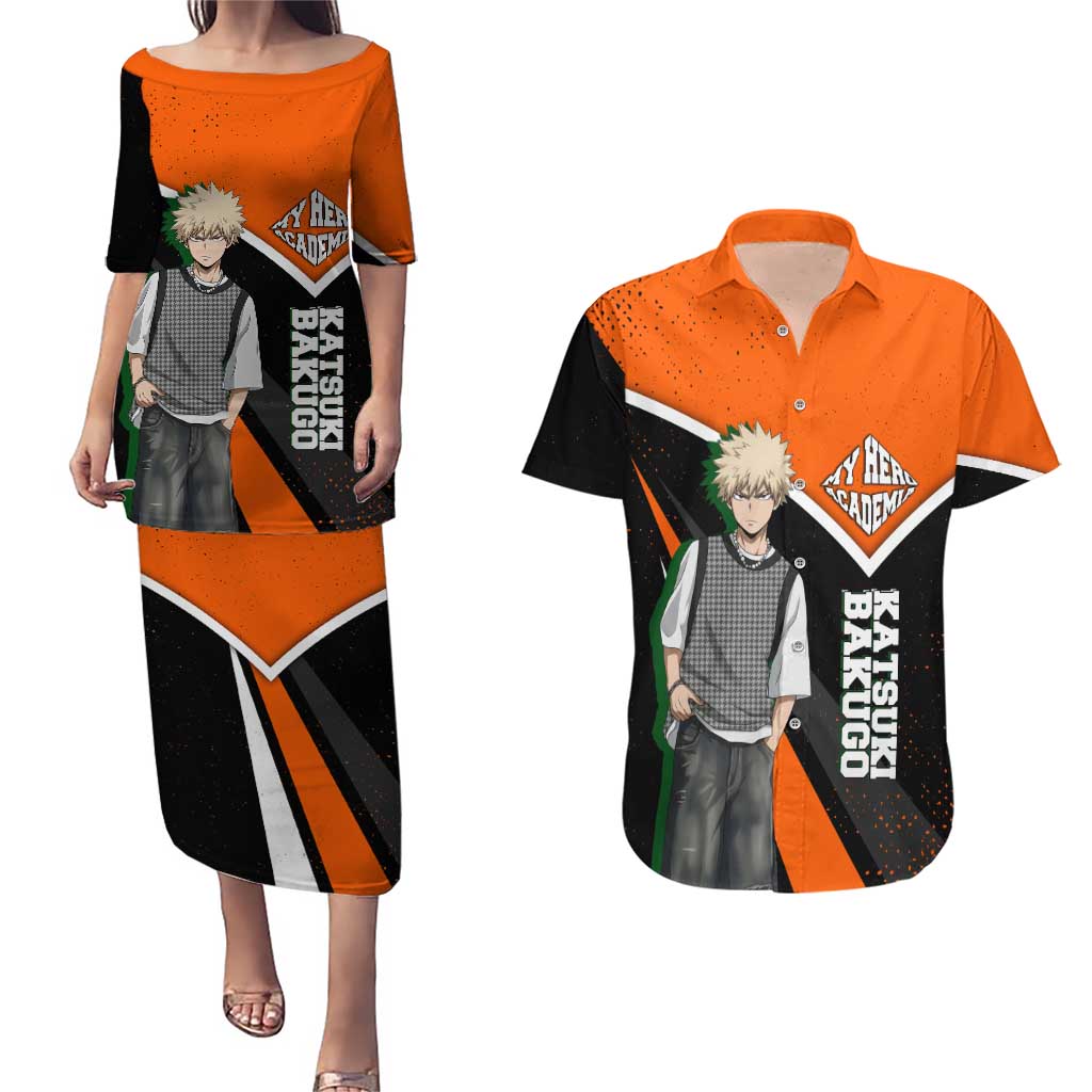 Katsuki Bakugo My Hero Academia Couples Matching Puletasi and Hawaiian Shirt Anime Grunge Splatter Graphic Style