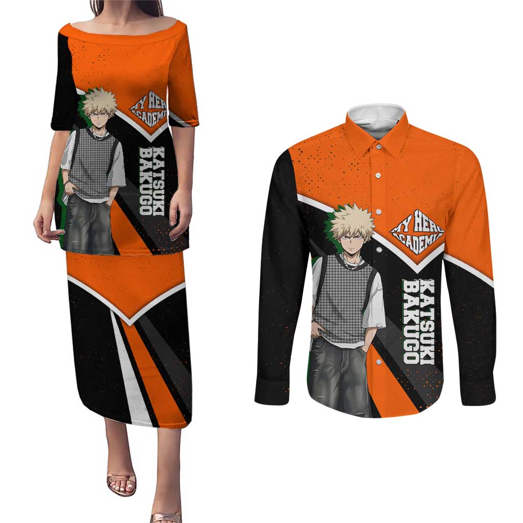 Katsuki Bakugo My Hero Academia Couples Matching Puletasi and Long Sleeve Button Shirt Anime Grunge Splatter Graphic Style