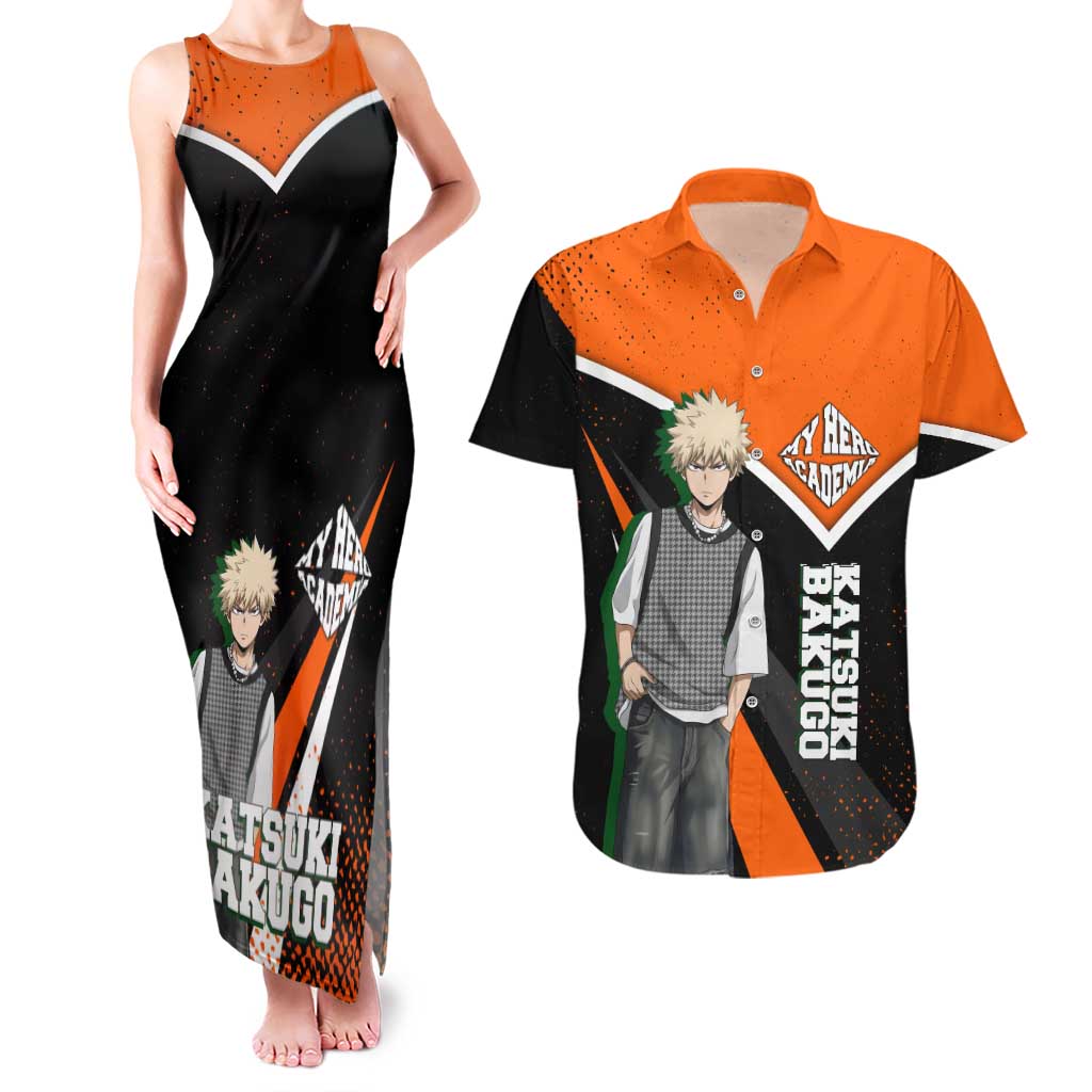 Katsuki Bakugo My Hero Academia Couples Matching Tank Maxi Dress and Hawaiian Shirt Anime Grunge Splatter Graphic Style