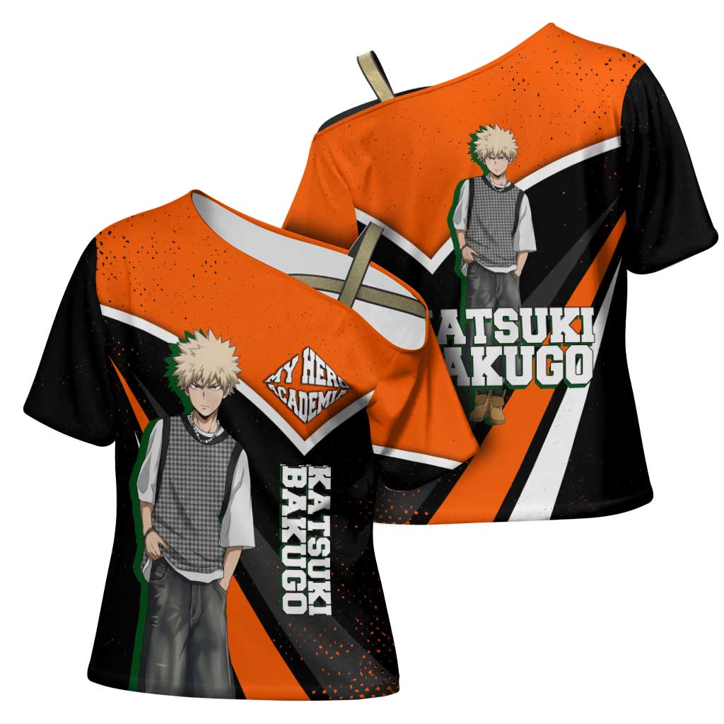 Katsuki Bakugo My Hero Academia Cross Shoulder Shirt Anime Grunge Splatter Graphic Style