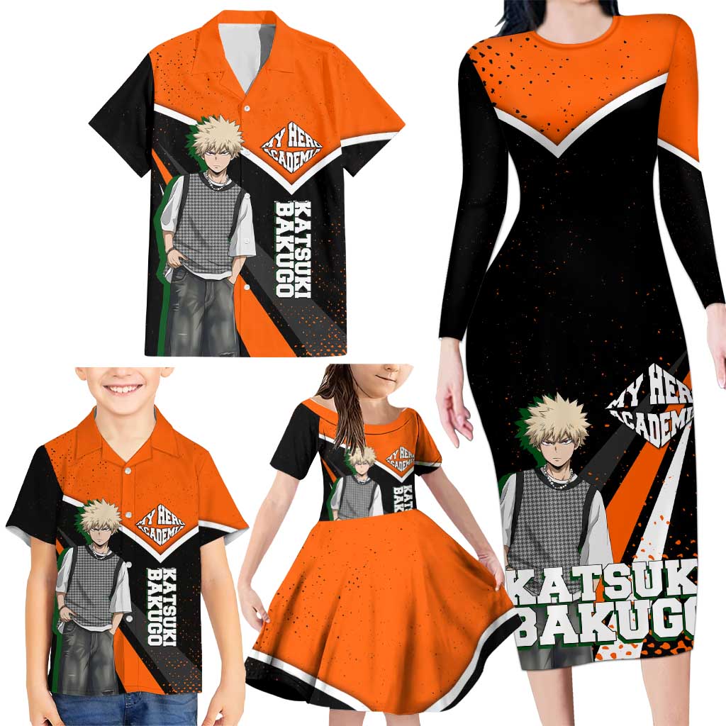 Katsuki Bakugo My Hero Academia Family Matching Long Sleeve Bodycon Dress and Hawaiian Shirt Anime Grunge Splatter Graphic Style