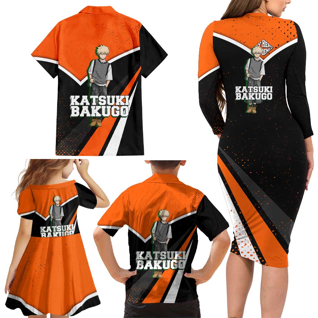 Katsuki Bakugo My Hero Academia Family Matching Long Sleeve Bodycon Dress and Hawaiian Shirt Anime Grunge Splatter Graphic Style