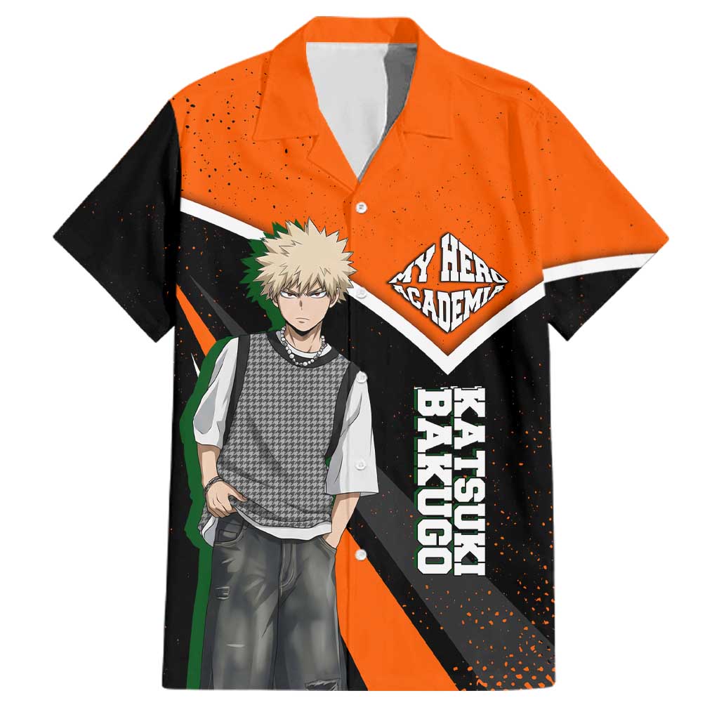 Katsuki Bakugo My Hero Academia Family Matching Off Shoulder Maxi Dress and Hawaiian Shirt Anime Grunge Splatter Graphic Style