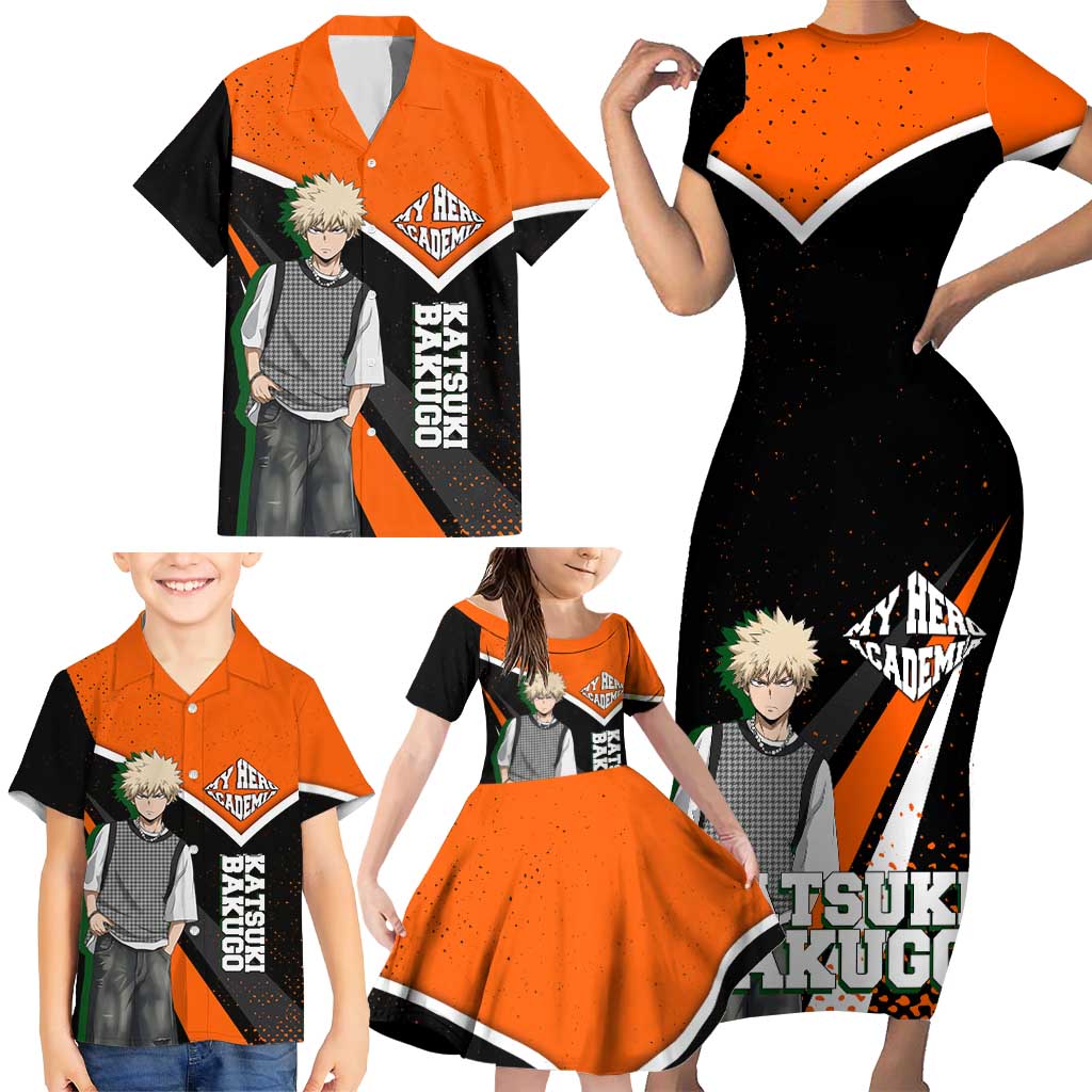 Katsuki Bakugo My Hero Academia Family Matching Short Sleeve Bodycon Dress and Hawaiian Shirt Anime Grunge Splatter Graphic Style