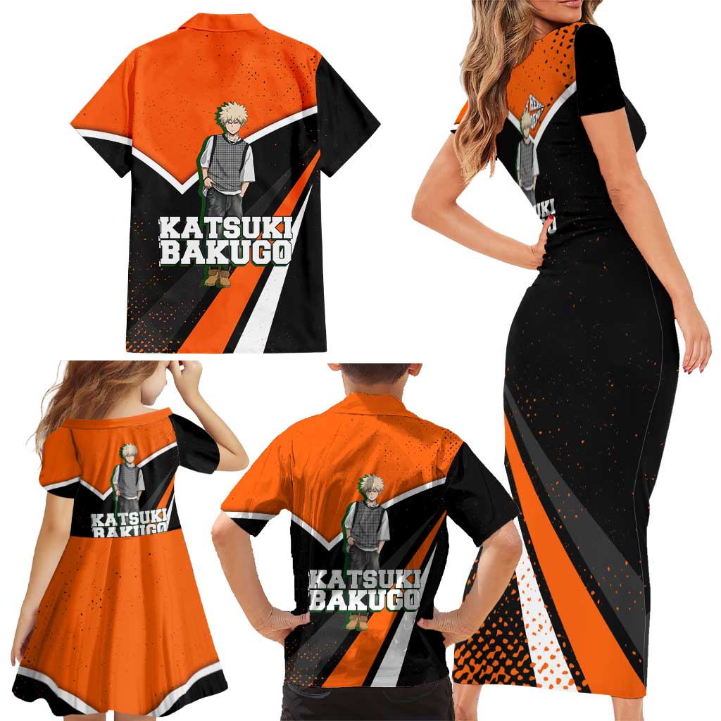 Katsuki Bakugo My Hero Academia Family Matching Short Sleeve Bodycon Dress and Hawaiian Shirt Anime Grunge Splatter Graphic Style