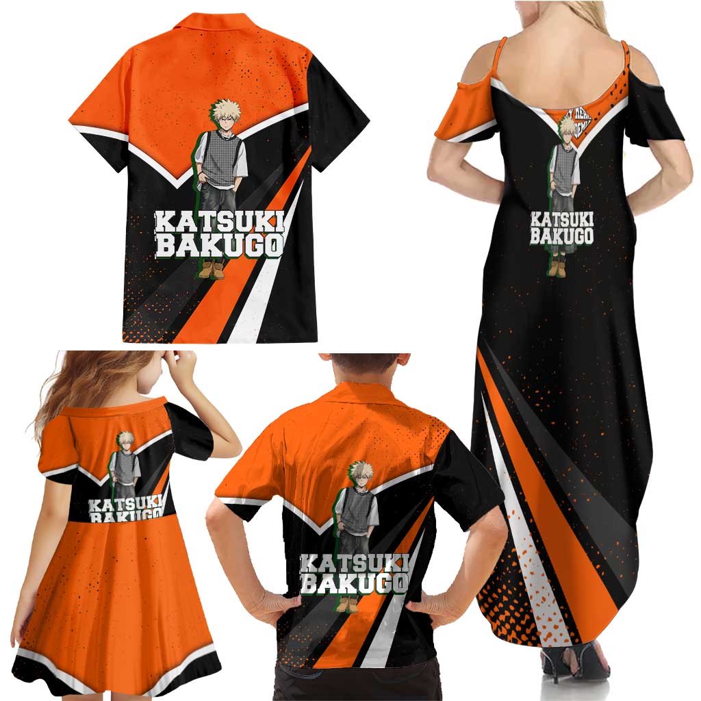 Katsuki Bakugo My Hero Academia Family Matching Summer Maxi Dress and Hawaiian Shirt Anime Grunge Splatter Graphic Style