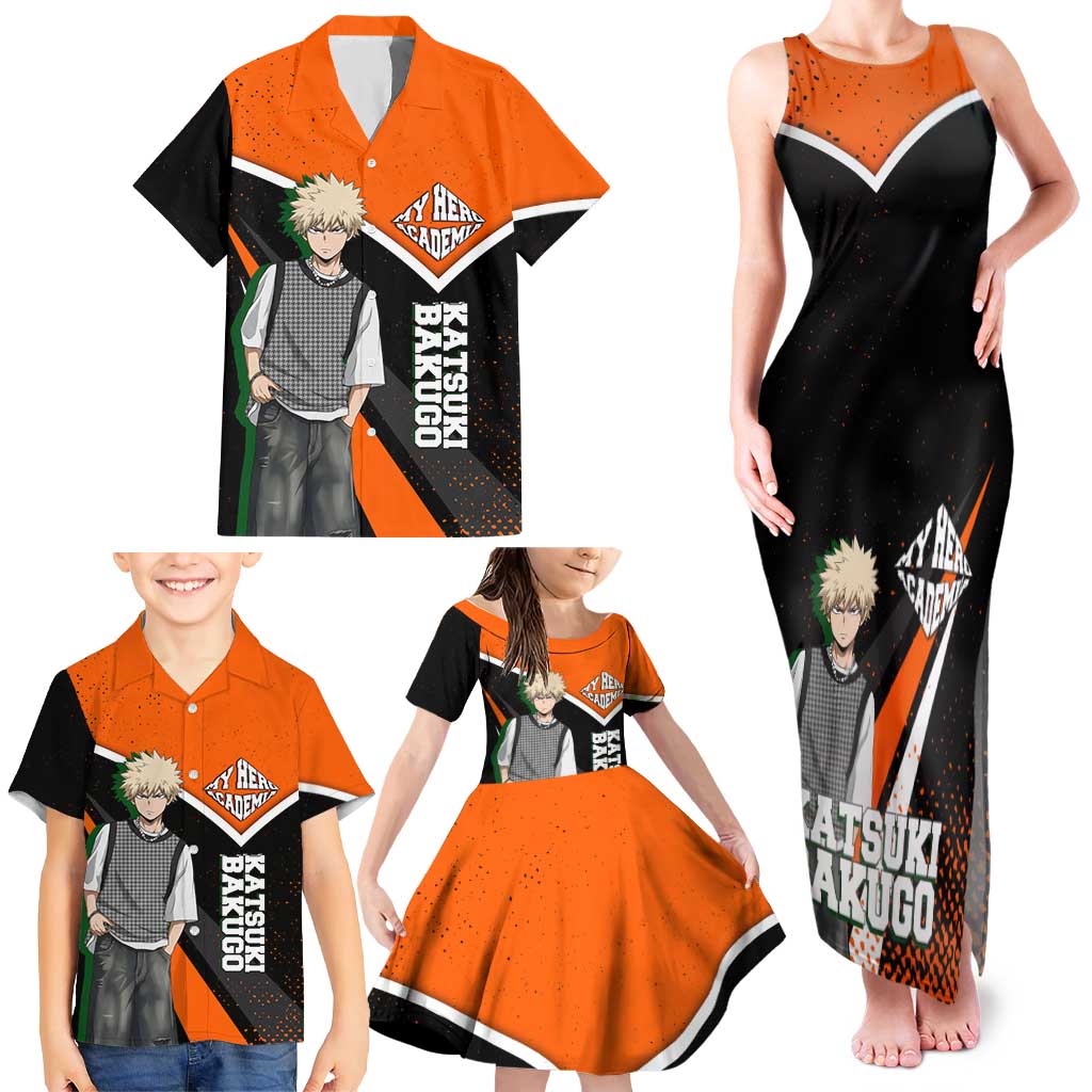 Katsuki Bakugo My Hero Academia Family Matching Tank Maxi Dress and Hawaiian Shirt Anime Grunge Splatter Graphic Style