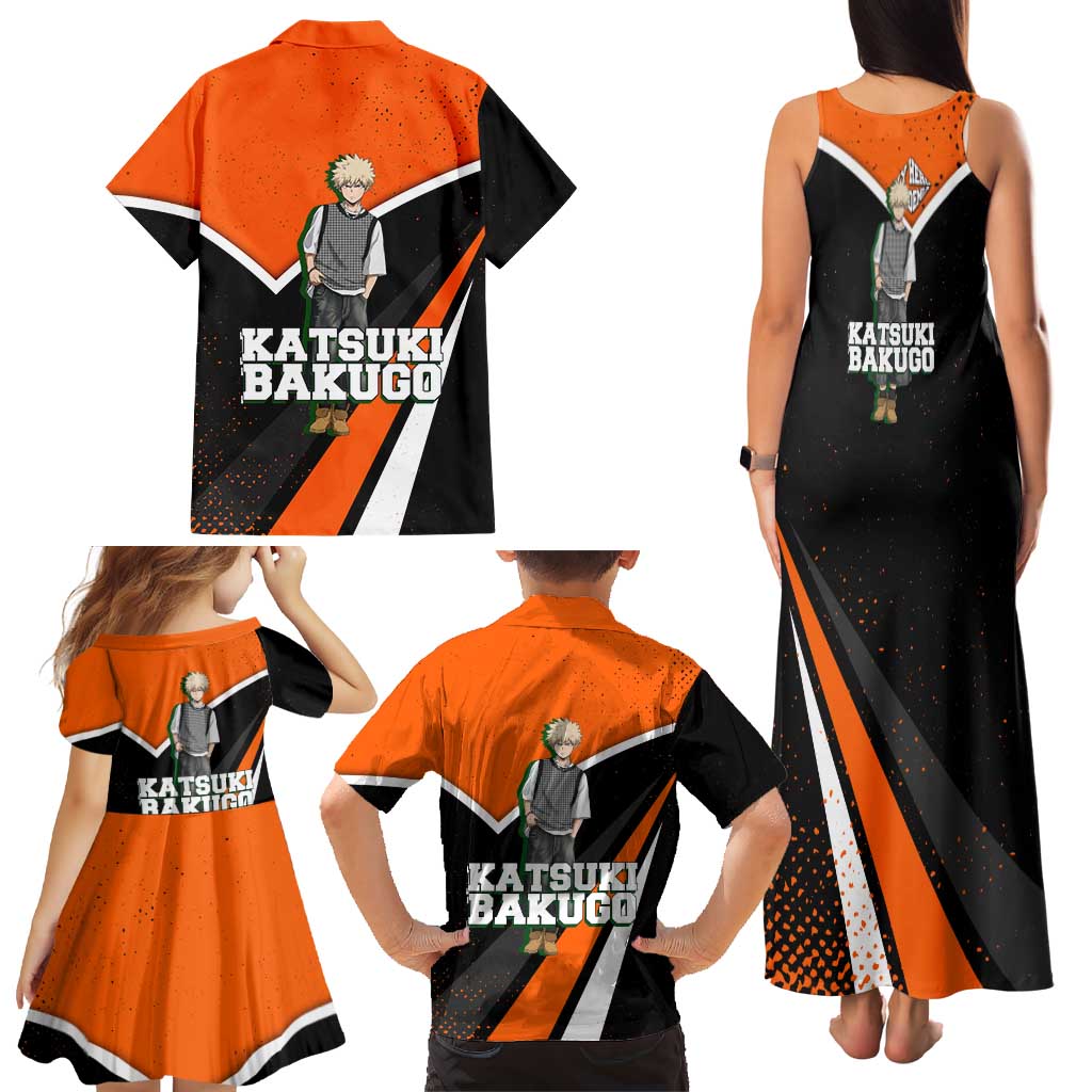 Katsuki Bakugo My Hero Academia Family Matching Tank Maxi Dress and Hawaiian Shirt Anime Grunge Splatter Graphic Style