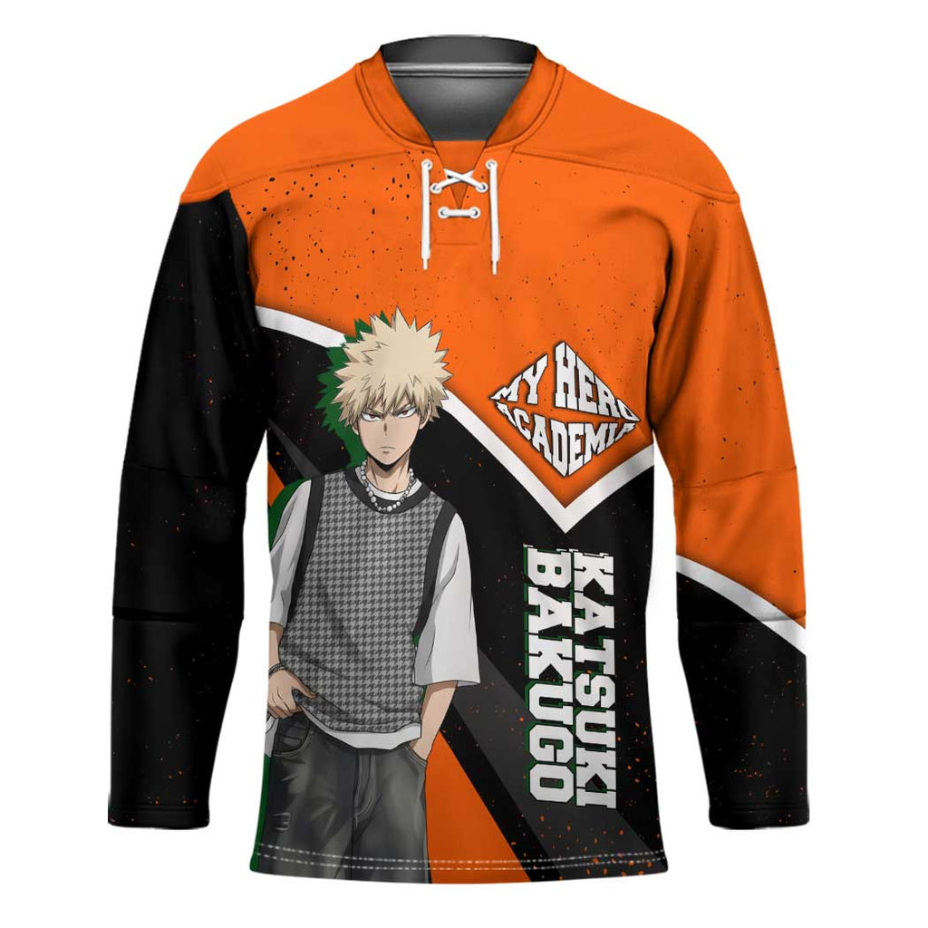 Katsuki Bakugo My Hero Academia Hockey Jersey Anime Grunge Splatter Graphic Style
