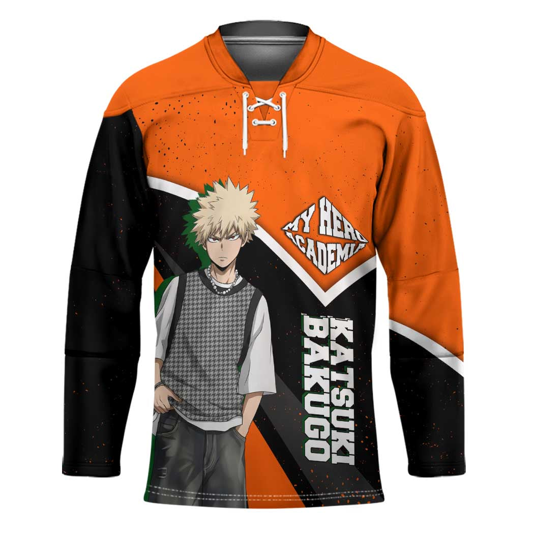 Katsuki Bakugo My Hero Academia Hockey Jersey Anime Grunge Splatter Graphic Style