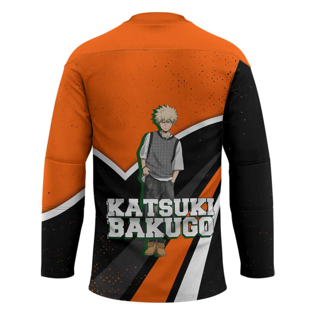 Katsuki Bakugo My Hero Academia Hockey Jersey Anime Grunge Splatter Graphic Style