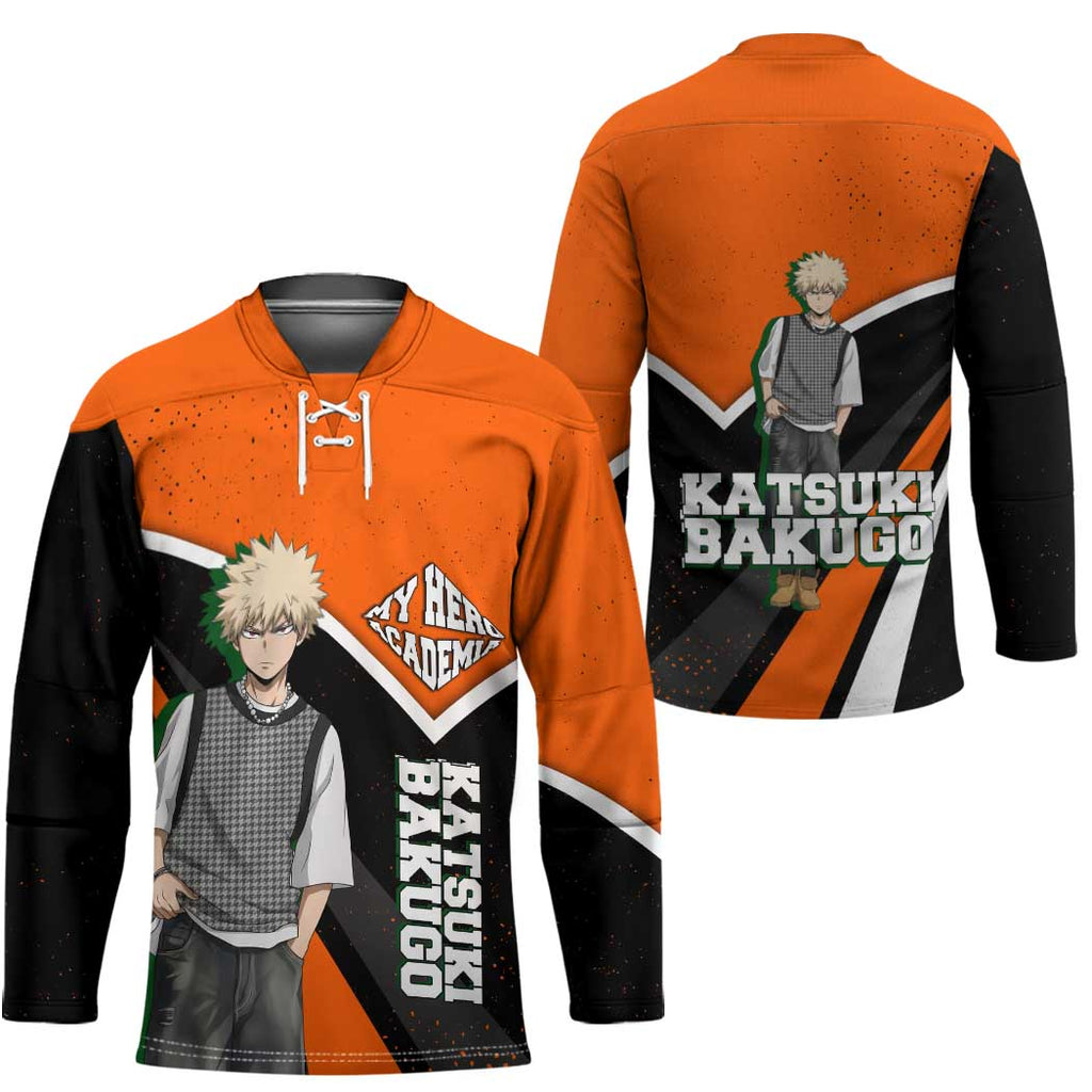 Katsuki Bakugo My Hero Academia Hockey Jersey Anime Grunge Splatter Graphic Style