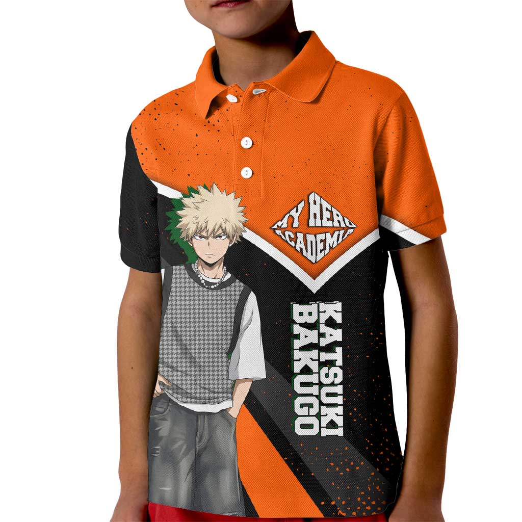 Katsuki Bakugo My Hero Academia Kid Polo Shirt Anime Grunge Splatter Graphic Style