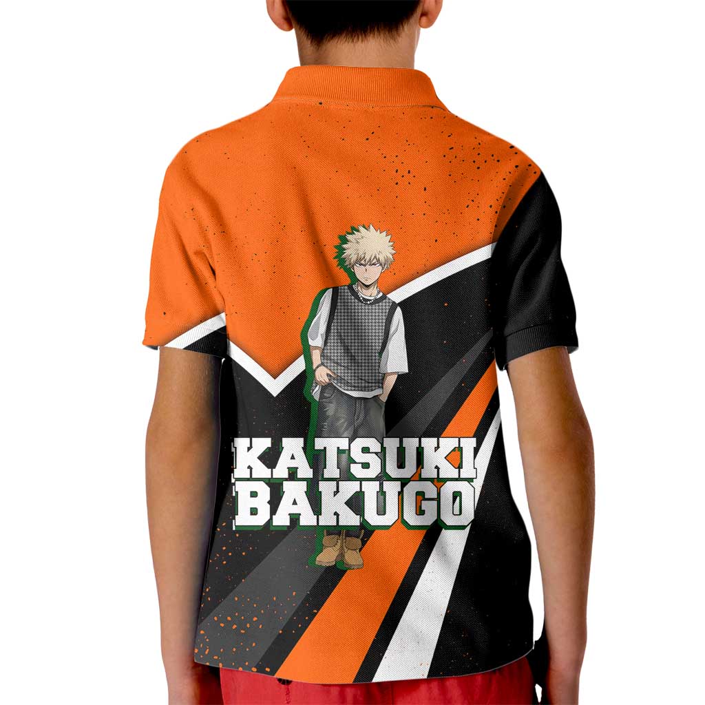 Katsuki Bakugo My Hero Academia Kid Polo Shirt Anime Grunge Splatter Graphic Style