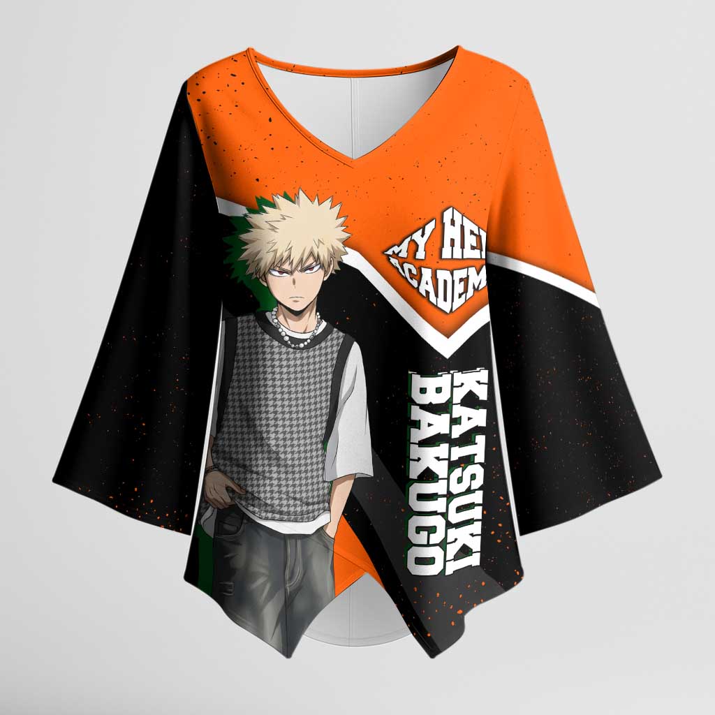 Katsuki Bakugo My Hero Academia Kimono Sleeve Blouse Anime Grunge Splatter Graphic Style