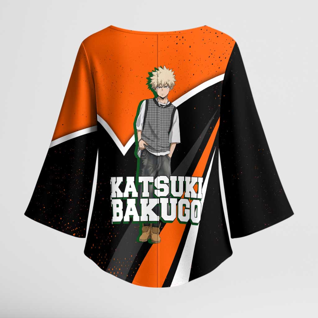 Katsuki Bakugo My Hero Academia Kimono Sleeve Blouse Anime Grunge Splatter Graphic Style