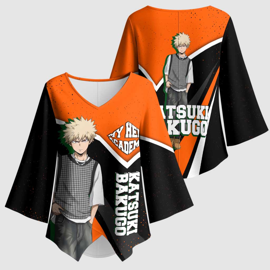Katsuki Bakugo My Hero Academia Kimono Sleeve Blouse Anime Grunge Splatter Graphic Style