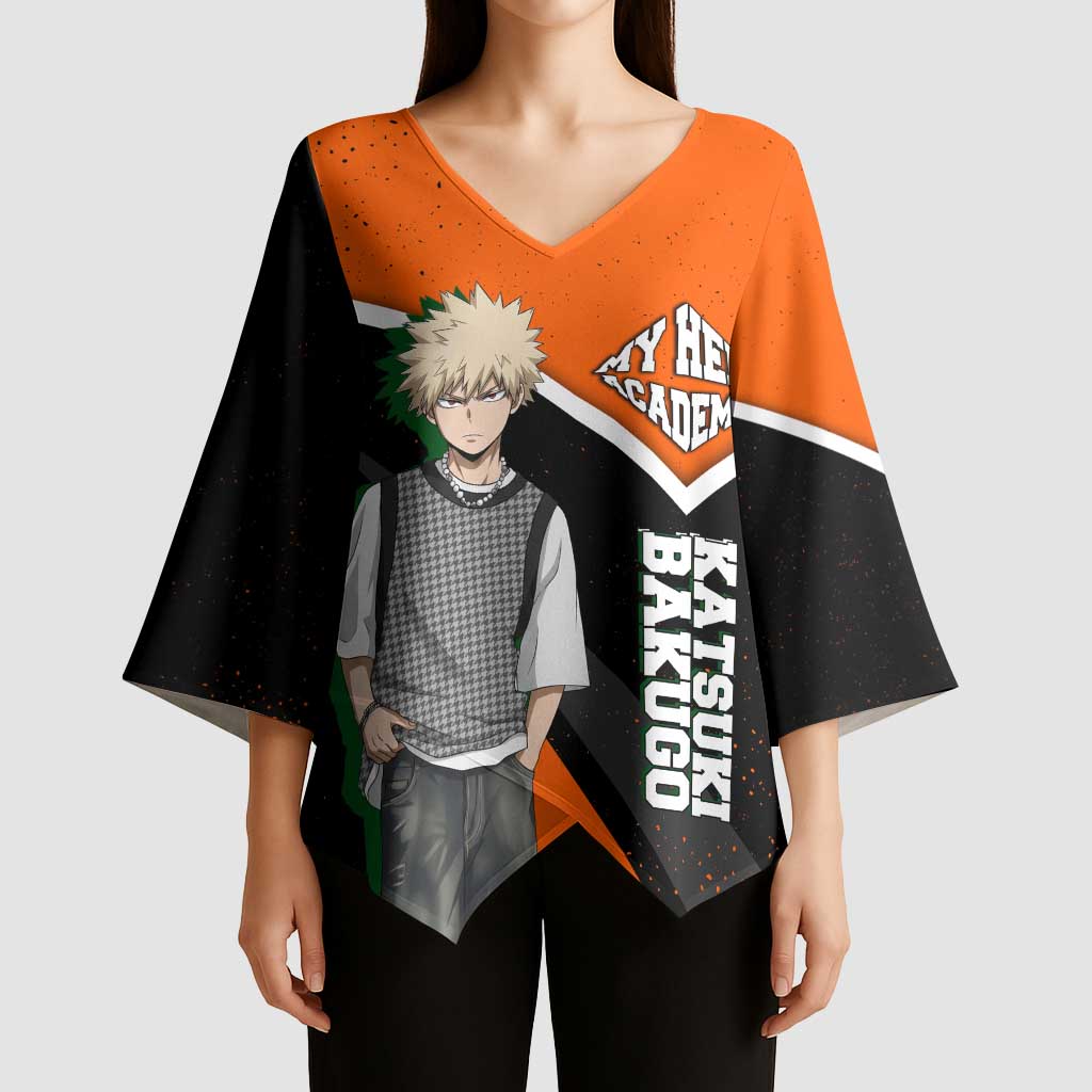 Katsuki Bakugo My Hero Academia Kimono Sleeve Blouse Anime Grunge Splatter Graphic Style
