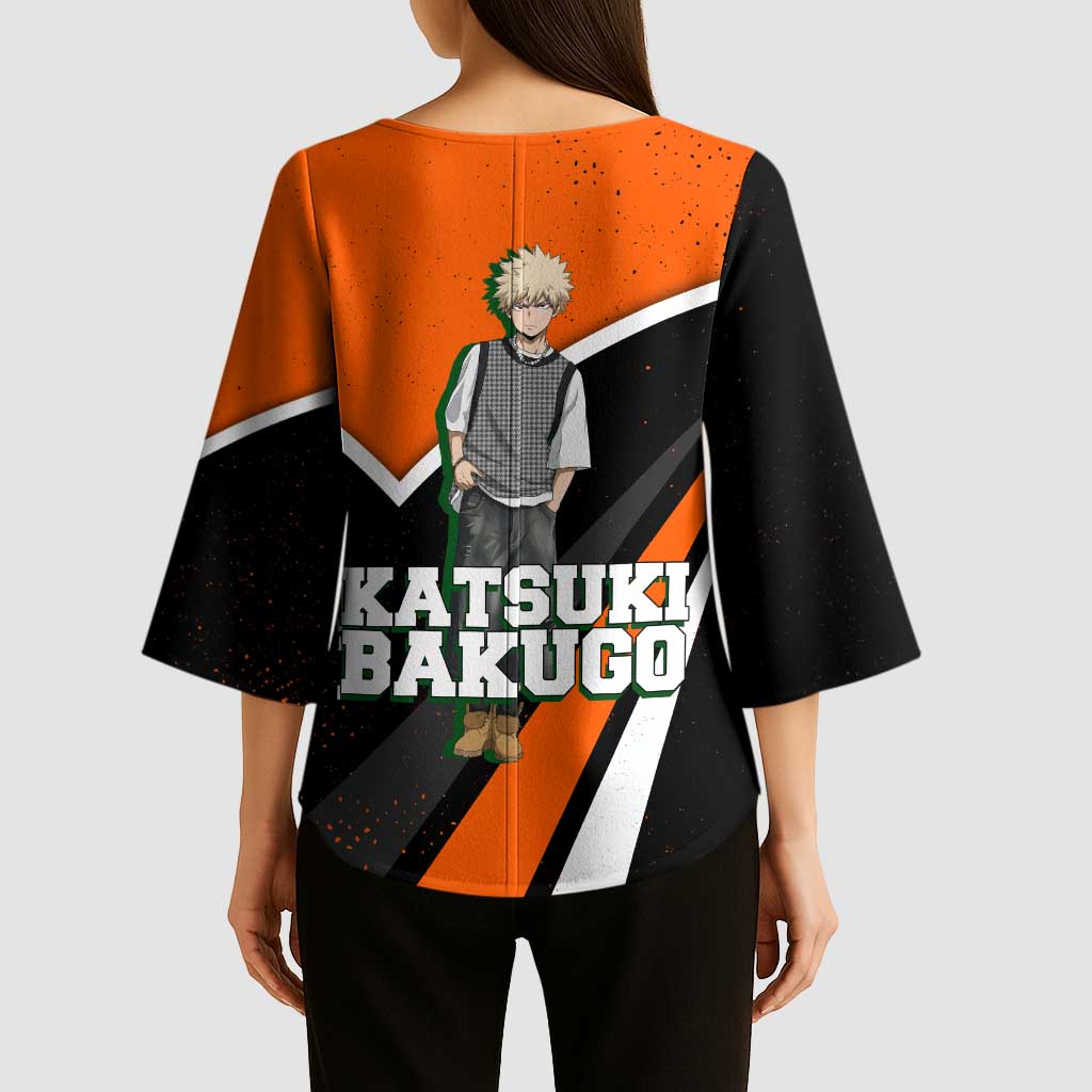 Katsuki Bakugo My Hero Academia Kimono Sleeve Blouse Anime Grunge Splatter Graphic Style