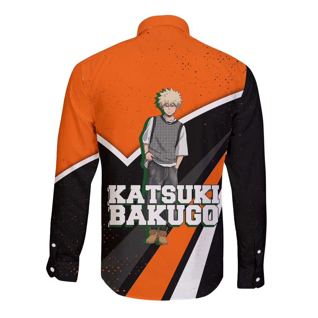 Katsuki Bakugo My Hero Academia Long Sleeve Button Shirt Anime Grunge Splatter Graphic Style