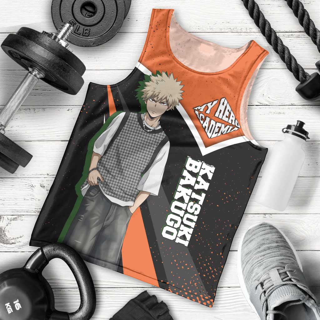 Katsuki Bakugo My Hero Academia Men Tank Top Anime Grunge Splatter Graphic Style