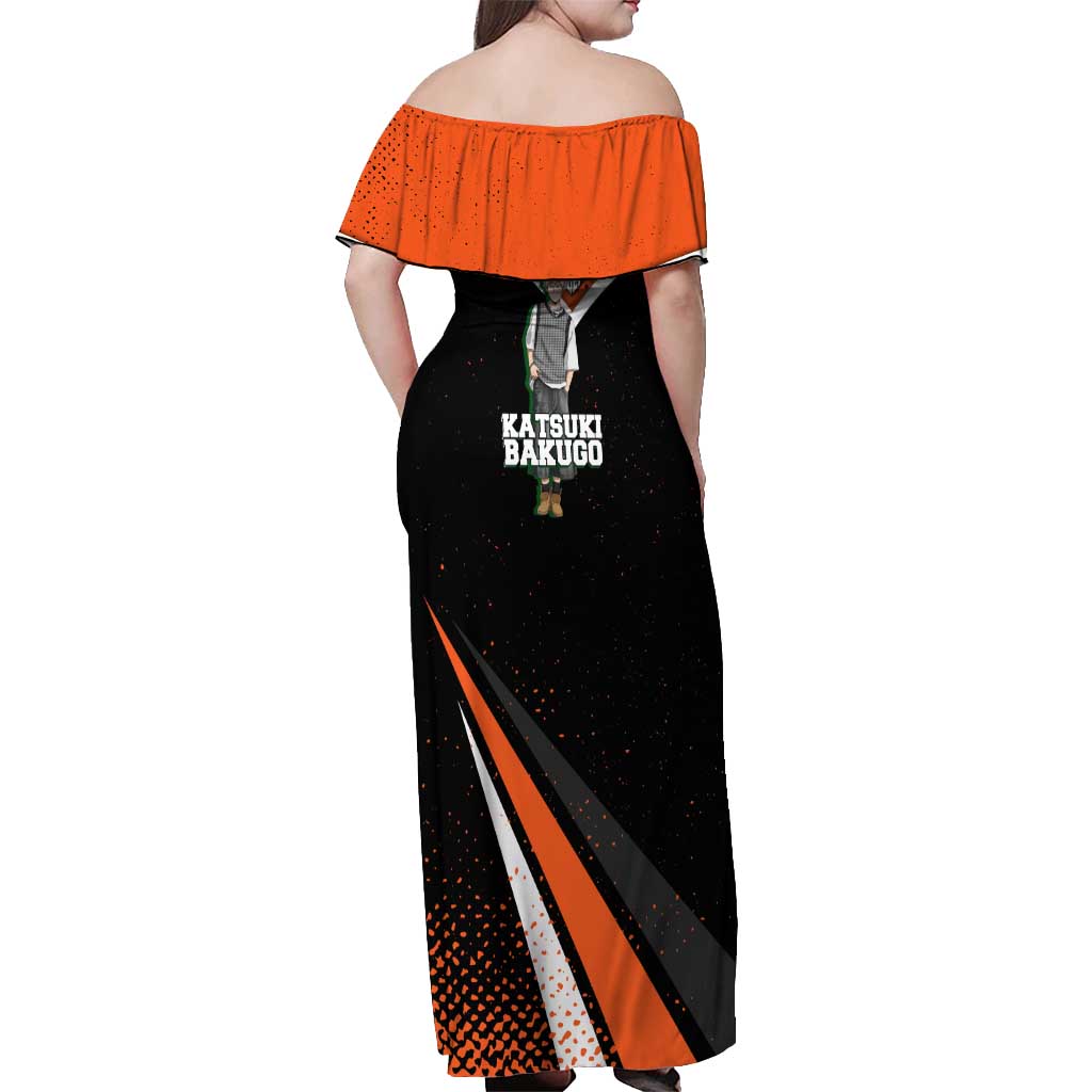 Katsuki Bakugo My Hero Academia Off Shoulder Maxi Dress Anime Grunge Splatter Graphic Style