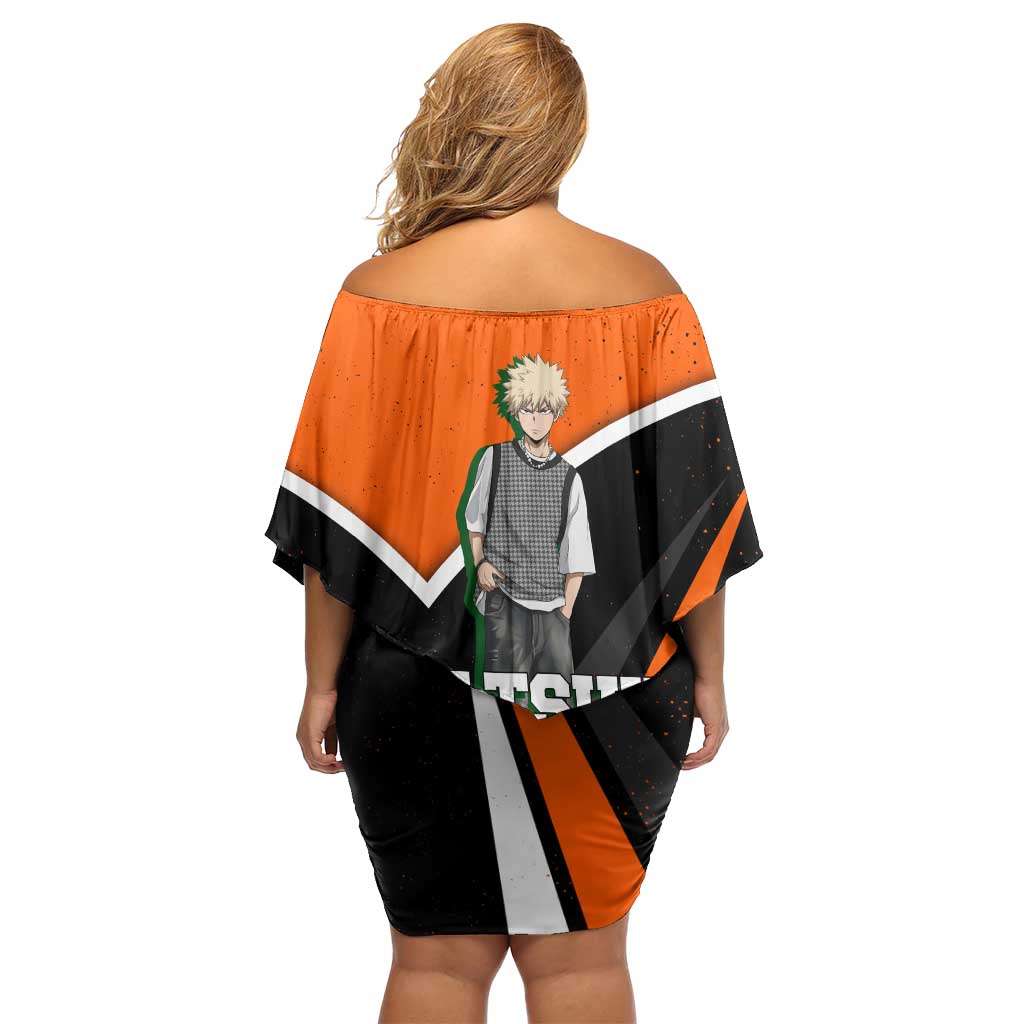 Katsuki Bakugo My Hero Academia Off Shoulder Short Dress Anime Grunge Splatter Graphic Style
