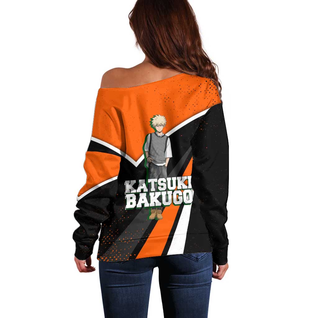 Katsuki Bakugo My Hero Academia Off Shoulder Sweater Anime Grunge Splatter Graphic Style