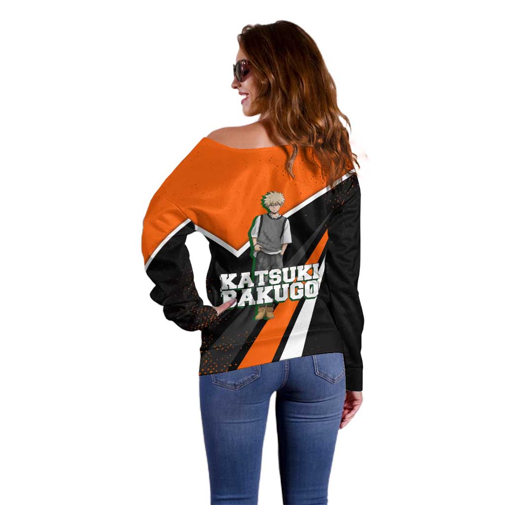Katsuki Bakugo My Hero Academia Off Shoulder Sweater Anime Grunge Splatter Graphic Style