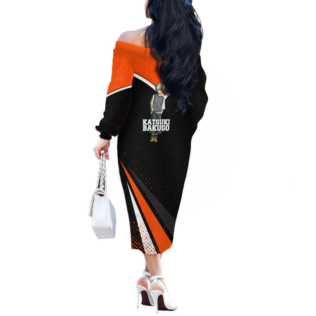 Katsuki Bakugo My Hero Academia Off The Shoulder Long Sleeve Dress Anime Grunge Splatter Graphic Style
