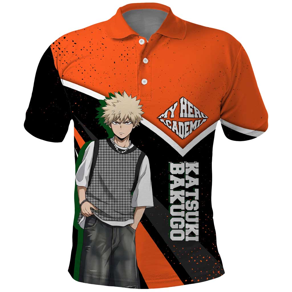 Katsuki Bakugo My Hero Academia Polo Shirt Anime Grunge Splatter Graphic Style