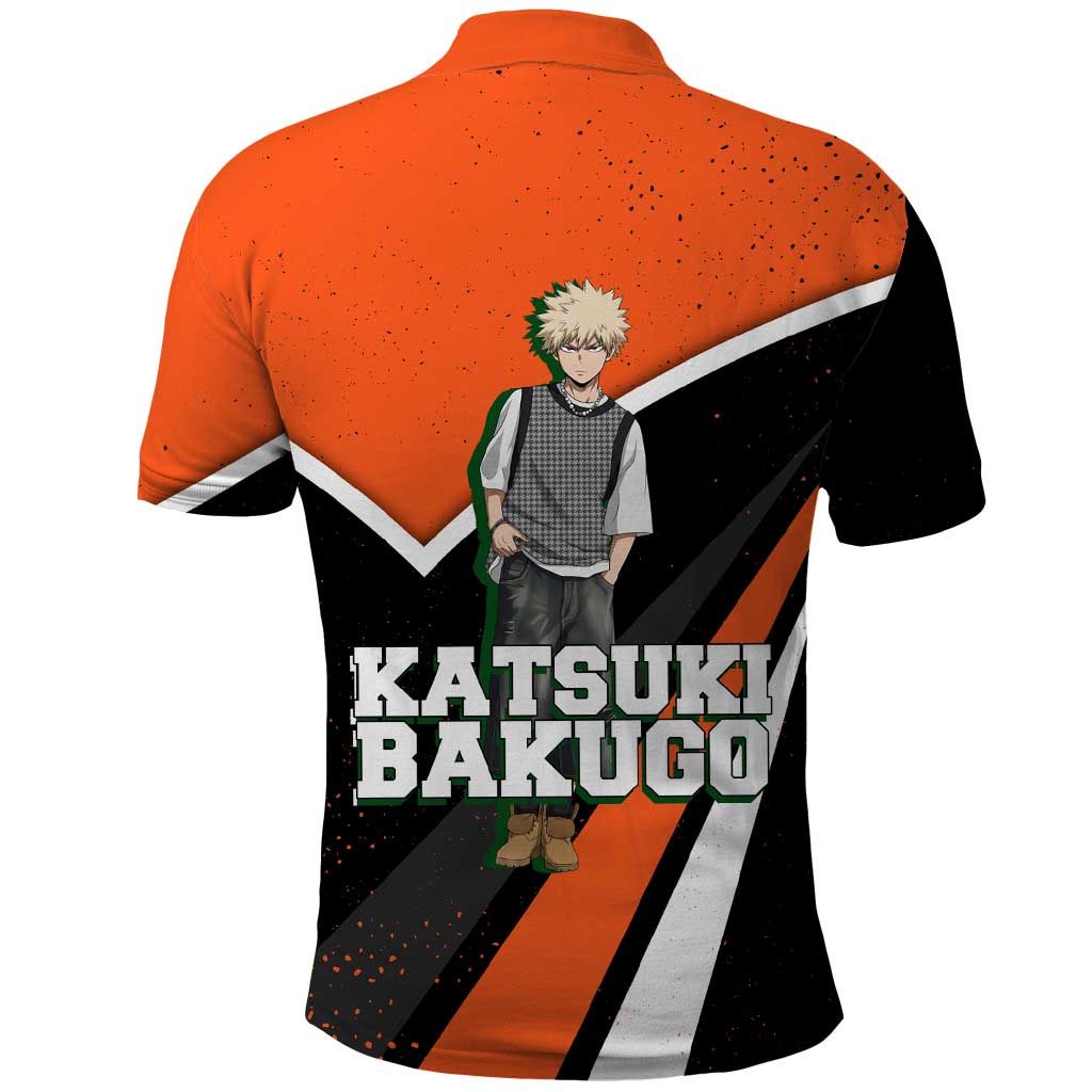 Katsuki Bakugo My Hero Academia Polo Shirt Anime Grunge Splatter Graphic Style