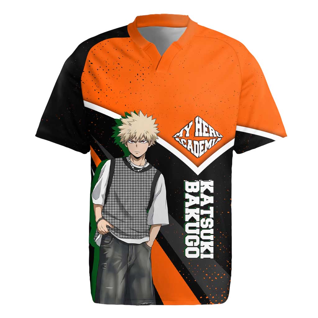 Katsuki Bakugo My Hero Academia Rugby Jersey Anime Grunge Splatter Graphic Style
