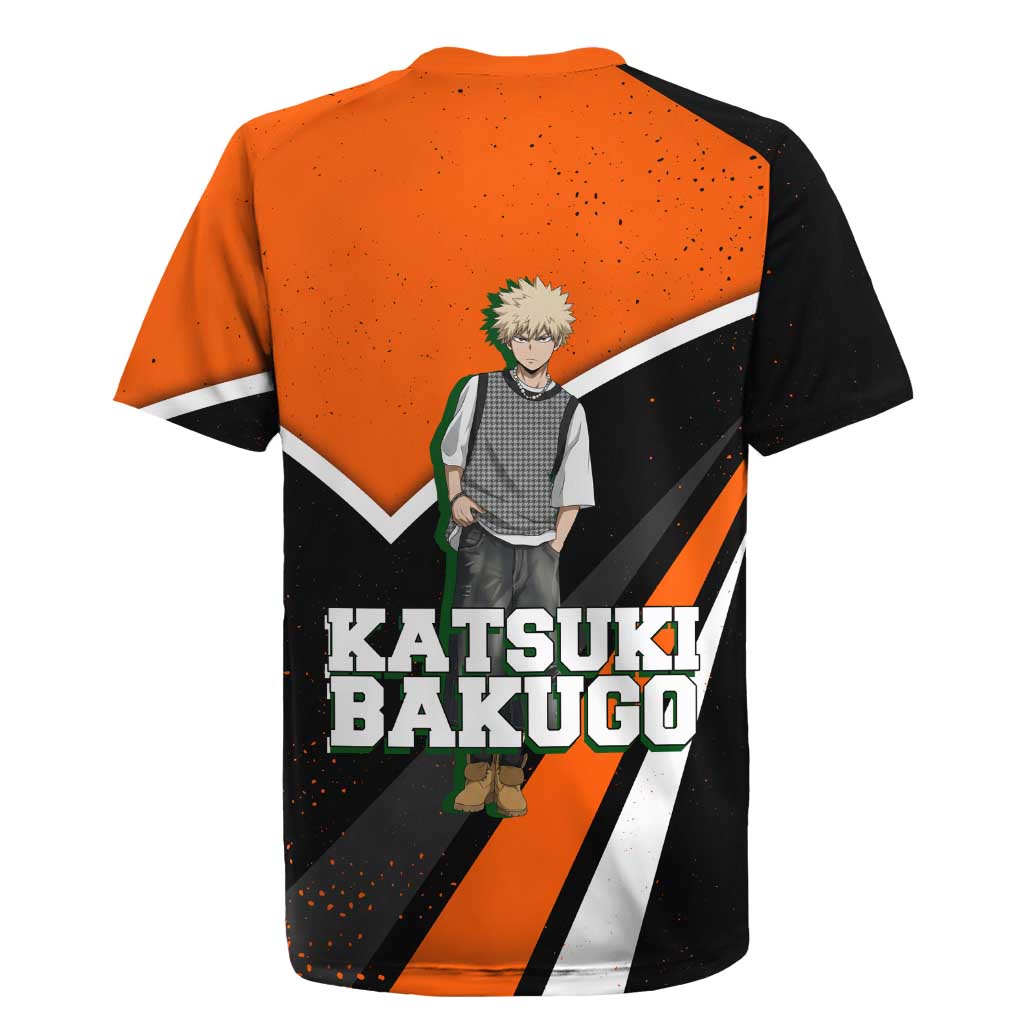 Katsuki Bakugo My Hero Academia Rugby Jersey Anime Grunge Splatter Graphic Style