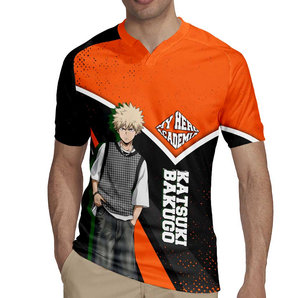 Katsuki Bakugo My Hero Academia Rugby Jersey Anime Grunge Splatter Graphic Style