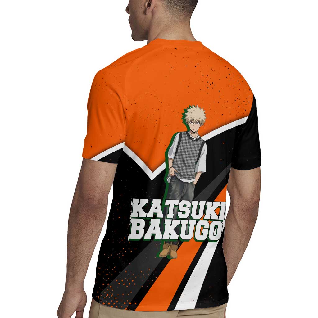 Katsuki Bakugo My Hero Academia Rugby Jersey Anime Grunge Splatter Graphic Style