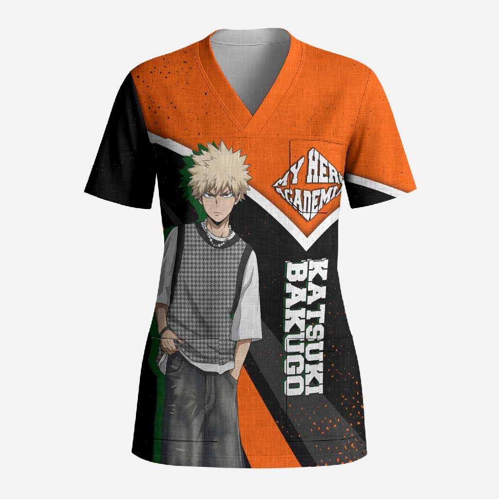 Katsuki Bakugo My Hero Academia Scrub Top Anime Grunge Splatter Graphic Style