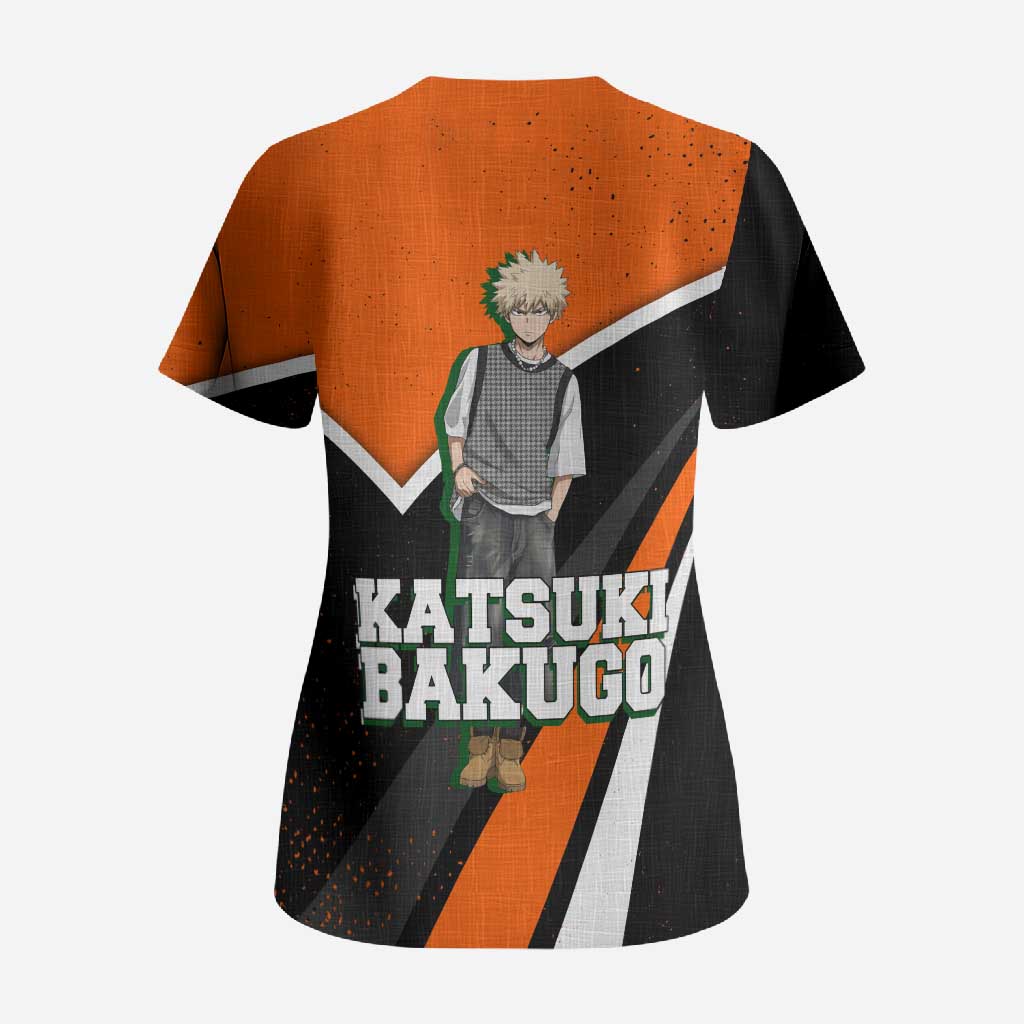 Katsuki Bakugo My Hero Academia Scrub Top Anime Grunge Splatter Graphic Style