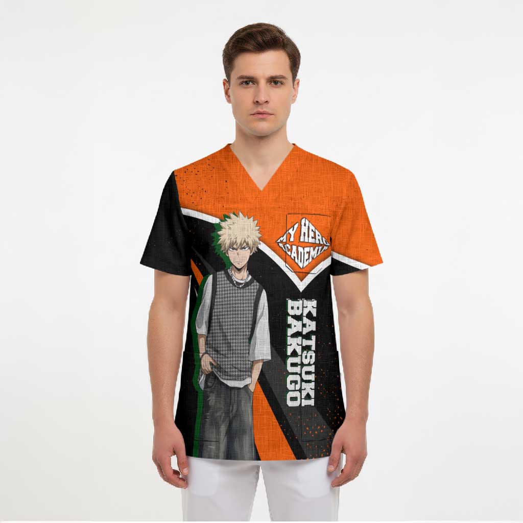 Katsuki Bakugo My Hero Academia Scrub Top Anime Grunge Splatter Graphic Style